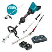Makita DUX60PHPT2-B - 36V (18Vx2) Brushless Multi-Function Powerhead Kit (2 x 5.0Ah) + Extension Pole + Hedge Trimmer +Bonus Line Trimmer Attachement