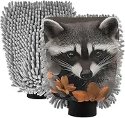 XYMZR Absorbent Microfiber Car Wash Mitt Raccoon Flower Butterfly, Funny Cute Anime Scratch Free for Cars Cleaning, Home Cleaning Mitts, 2 Pack, 10.24” L x 7.09” W
