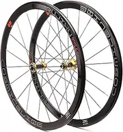 Road Bike Wheelset 700C Road Bike Wheelset Racing Bicycle, Double Wall Rims 40Mm 8-11Speed Cassette Carbon Fiber Hub Quick Release Wheel Rim,Supports 23C 25C 28C Tires(Gold)