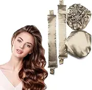 Satin Heatless Hair Curler 2 Sets/4PCS, Pillow Soft Rollers With Hair Caps, Curling Rod Headband for All Hair Types, Hair Curlers to Sleep In (Gold)