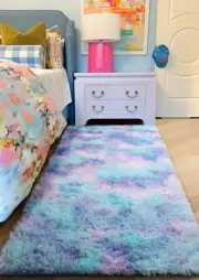 Machine Washable Rainbow Runner Rugs for Girls Bedroom Hallway Plush Fluffy