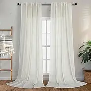 2 Panels Set Cream Linen Curtains 108 Inches Long for Living Room Extra Long Back Tab Curtains Neutral Farmhouse Light Filtering Semi Sheer Ivory Drapes Ceiling to Floor for Large Window 42 Wide 9 FT