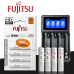 日本 FUJITSU 低自放電4號750MAH充電電池組(4號4入+四槽USB充電器+送電池盒)