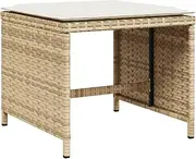 vidaXL Beige Poly Rattan Garden Stools - Outdoor Patio Lounge Seating with Cream White Cushions, Steel Frame, 4 pcs Set