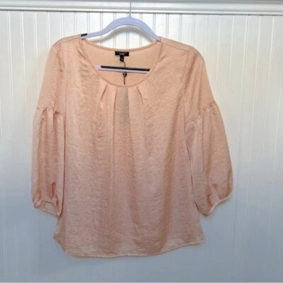 Talbots Blush Light Pink Satin Balloon Sleeve Blouse Women’s Size 6 NEW