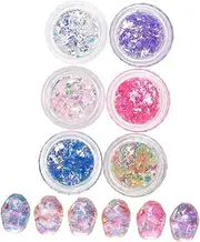 Healeved 6 Boxes Nail Art Accessories Holographic Glitter Flakes Face Glitter Body Glitter DIY Nail Art Glitter Manicure Nail Art Iridescent Glitter Flakes Sequins for Crafts The Pet