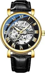 [DAXIAOYU] Mens Mechanical Wristwatches Tourbillon Skeleton Design Leather Strap Men Watches