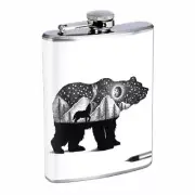 Bear Art Black Em1 Flask 8oz Stainless Steel Hip Drinking Whiskey