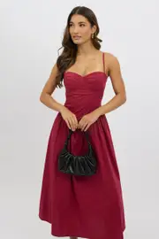 Red Midi Dress Corset Bust - Size 14L, Women's Midi Dress