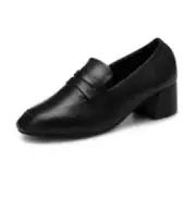 Women Genuine Leather Heels Shoes in Black