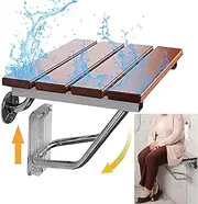 Bathroom Folding Wooden Adjustable Shower Wall Mounted Shower Seat,Triangular Support Frame,Stainless Steel Corner Shower Bench,for Hallway Bathroom Living Room,for Seniors,Disableds