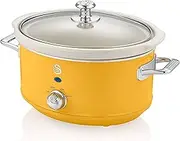Swan Retro SF17021YELNEU Slow Cooker 3.5L Removable Cooking Container, PFOA and PTFE Free Ceramic Non-Stick Container, 3 Temperature Levels, Glass Lid, Vintage Design, Yellow, 200W