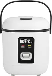 [Rice Robot] Personal Rice Cooker - 1.2L Capacity with Stainless Steel Steamer Tray, Measuring Cups and Serving Spoon, Auto Keep Warm, Effortless Cooking