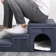 Pet Storage Steps, 3 Steps Dog Stairs With Pet Toy Storage, Foldable Non Slip Dog Steps Two Story Space Storage Pet Supplies Pet Ladder For Small, Medium And Older Dogs