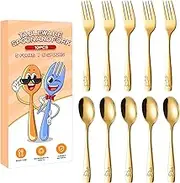 Kids Silverware Set, Children Cutlery Set, Easy Grip Dinosaur Engraved Tableware, Stainless Steel 5 Forks and 5 Spoons for School Lunch Dining Home