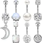 [MODRSA] Belly Button Rings Surgical Steel 14G Belly Ring with Crystals CZ Small Silver Navel Piercings Jewelry for Women Girls