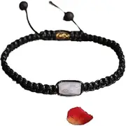 [AELOUS] Fashion Braided Bracelets - Handmade Woven Bracelet Vintage 6Mm Stone Moonstone Crystal Charm Braided Bracelets Adjustable Black Rope Lucky Amulet Bangle Jewelry Clothing