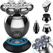5-in-1 Electric Head Shaver for Bald Men - Rotary Design Head Shavers - Electric Men's Grooming Kit - with Rotary Blades, Clippers, Nose Trimmer, Brush, Massager - Cordless, and
