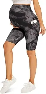 [Fotociti] Maternity Biker Shorts Over The Belly with Pockets, 8” Women Pregnancy Yoga Shorts for Workout Active Athletic