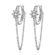 Sterling Silver Star Long Tassel Huggie Hypoallergenic Earrings