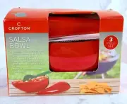 Red Chili Pepper Ceramic Covered Salsa Bowl Dip Dish Server w/ Spoon NIB Crofton