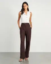[Jag] Jag Women's Kayla Linen Pintuck Pants In Dark Chocolate Brown Size 16 16 Brown