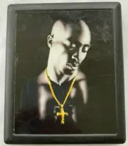 3 1/2" x 3" TUPAC w/ GOLD CROSS * BLACK METAL 2 PAC CIGARETTE CASE * NEW