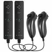 Wii Controller 2 Pack with 2 Nunchucks,Wii Remote for Wii/Wii U,Support Speaker and Vibration (Black)