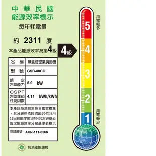 【格力】8.0KW 11-13坪 R32新時尚變頻一對一單冷分離式《GSB-80CO/I》(安裝另計)