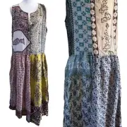 NWT Vtg Silk Patchwork Sleeveless Midi Mountain Dress Boho Festival Cottage M