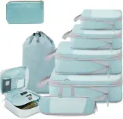 8 Piece Travel Storage Bag Set - Lightweight Compression Packing Cubes for Tr...