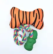 2-PCS | Squeaky Plush & Rope Dog Toys 4 all Dogs Pet, Puppy (Tiger Stripe-Green)
