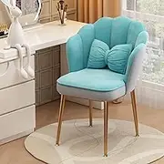 Bedroom petal chair with backrest, dressing table stool, comfortable upholstered makeup chair, non-slip footrest design, complimentary cushion, suitable for bedroom, living room(Grey-blue-gold bracket