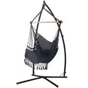 Outdoor Hammock Chair with Steel Stand Tassel Hanging Rope Hammock Grey