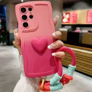 Love Heart Gradient Wrist Strap Case for Galaxy S24 Ultra S23 S21 S20 FE S22 pl
