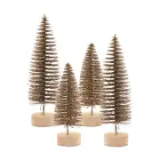 Melrose LED Lighted Bronze Bottle Brush Tree with Wood Base (Set of 4)