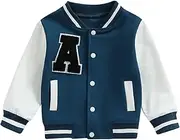 [Gaono] Baby Boy Girl Baseball Varsity Jacket Long Sleeve Button Down Letterman Bomber Outwear Coat Fall Winter Clothes