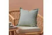 Natural Home ARDENNE Washed French Linen Cushion with Oxford Edge Eucalyptus Green 50x50cm