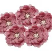 3.15 Inch Rhinestone Chiffon Flower, 5 Pcs Fabric Appliques, Brown