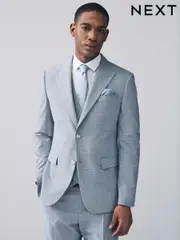 Light Blue Slim Fit Check Suit Jacket (E93252) | $180