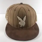 Playboy Tux Hat 70th Anniversary Side Patch OSFM Snapback Tan W/Pinstripes Cap..