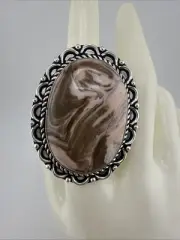 German Silver Coffee Jasper Statement Ring Size 8 NWT