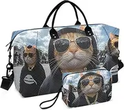 [ZRYSMY] Duffel Bag for Traveling, Cat Hippie Sunglasses Travel Bag Gym Bag, with Multiple Interior Pockets Shoulder Weekender Bag for Women Men with Toiletry Bag 20.5L x 1.9W x 13.8H, Multi-Colored