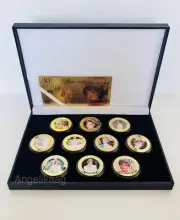 Princess Diana x10 Gold Plated Coin Set + Diana £10 Pound Bank Foiled Note
