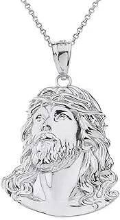 [Claddagh Gold] 925 Sterling Silver Jesus Head Face Charm Religious Pendant Necklace, 0.92"