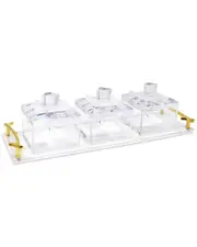 Vivience 3 Bowl Acrylic Serving Dish On Tray With Covers & Spoons