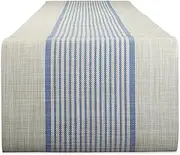 DII French Blue Middle Stripe PVC Woven Table Runner 14x72