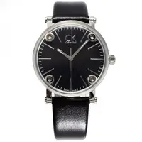 在飛比找momo購物網優惠-【Calvin Klein】鏡面加厚款皮革手錶-黑面x黑色/