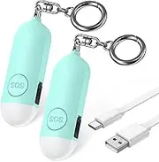 2PCs Personal Alarm for Women, 130 dB Siren USB Rechargeable Alarm Keychain & Safety Alarm with LED Flashlight Small Loud Personal Alarm Keyring for Women Children Seniors Blue