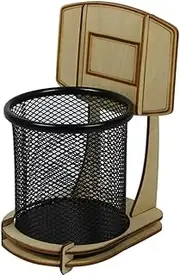 Wooden Basket Stand Pen Holder Mesh Desk Organizer for Basketball Fans Students Boys and Girls